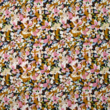 Viscose imprimée les fleurs d'Ornella moutarde, rose et bleu layette