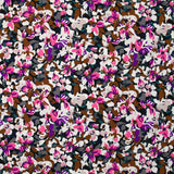Viscose imprimée les fleurs d'Ornella violet, fuchsia et marron