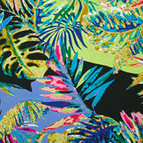 Viscose imprimée nature psychédélique fond vert clair et bleu lavande