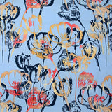Viscose imprimée ombre de tulipes fond bleu