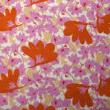 Viscose imprimée ombre florale parme et orange fond beige