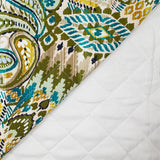 Viscose matelassée double face ikat et cachemire vert et ocre au mètre