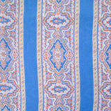 Voile de viscose imprimé bande fleurie et rayure bleu azur
