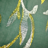 Mousseline de Soie émeraude fleurs jacquard tissées or et argent