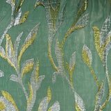 Mousseline de Soie émeraude fleurs jacquard tissées or et argent