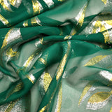 Mousseline de Soie émeraude fleurs jacquard tissées or et argent
